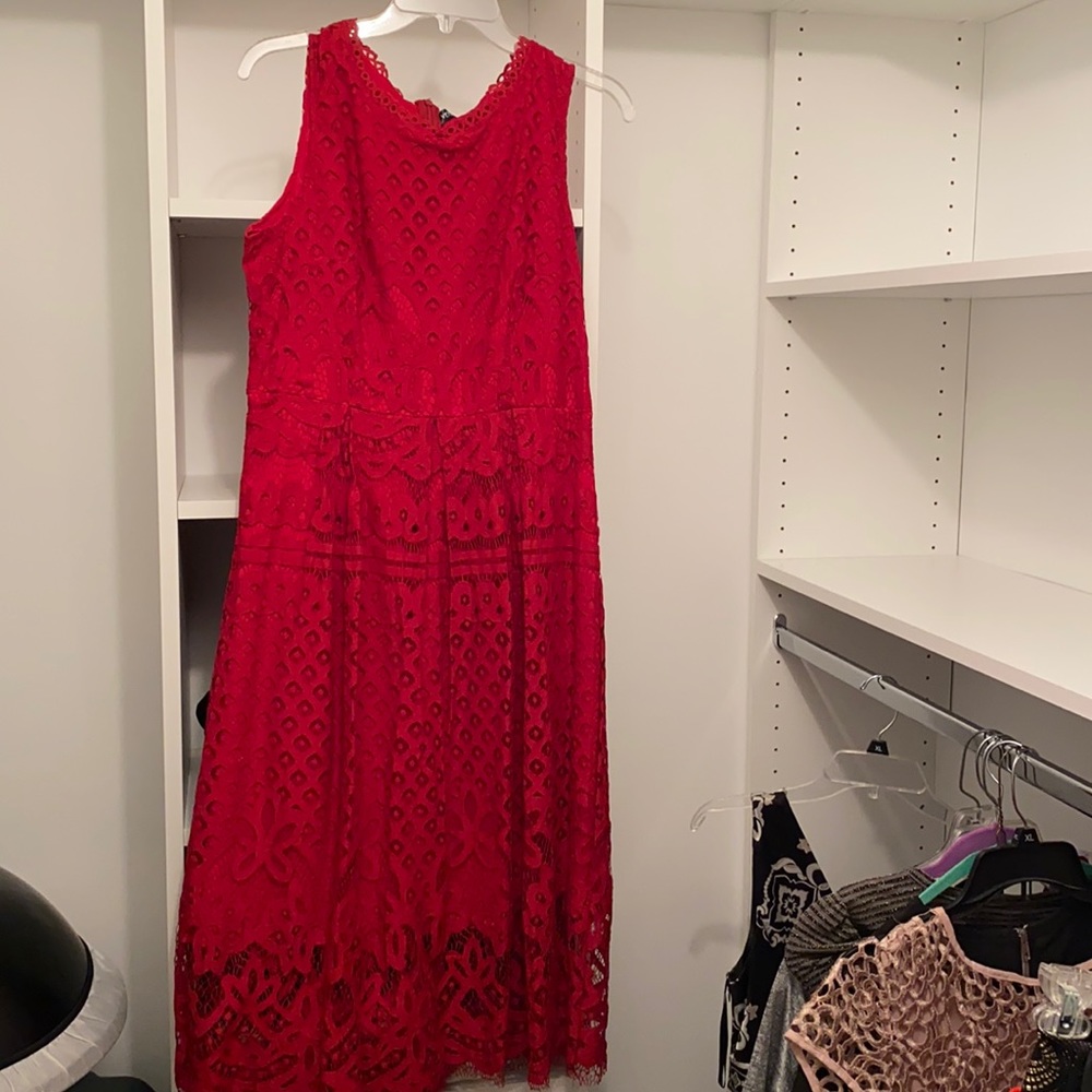 Red lace overlay dress XL